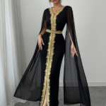 Rafferiza Embroidered Gold Woven Waist Belt V-Neck Cinched Waist Open Slit Sleeve Fitted Shawl Collar Dress For Women Fall Cloth For Women